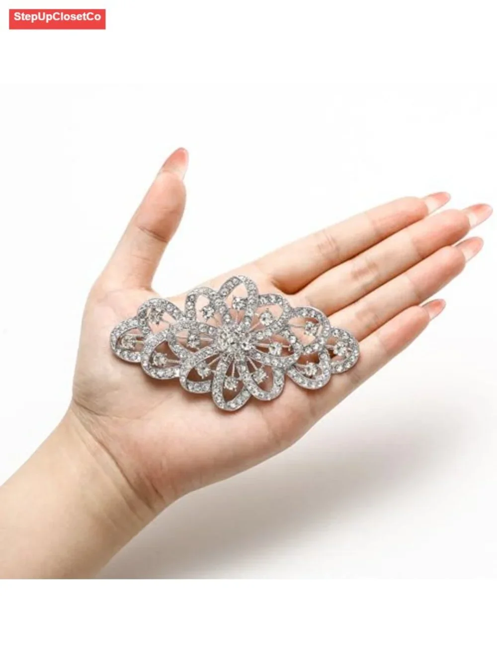 Austrian Crystal Flower Ribbon Brooch Pin Wedding Bridal Brooch